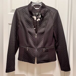 WHBM Black Multi-Textured Zip Jacket With Zip Pockets, Size 10